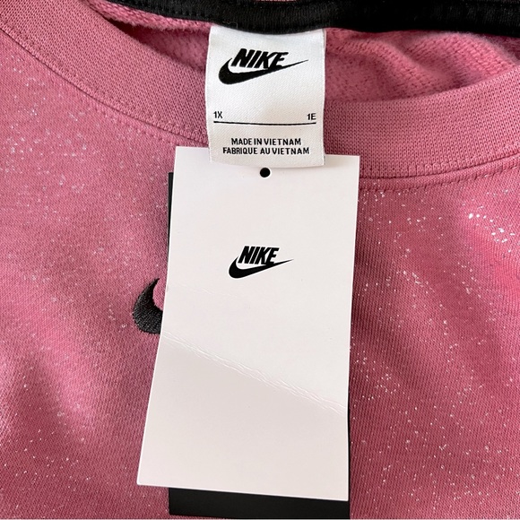 Nike NWT Club Fleece Crewneck Desert Berry Pink Glitter Sweatshirt ~ 1X - Picture 8 of 13